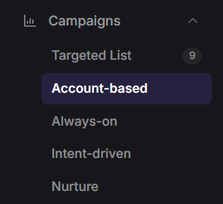 The Campaigns group expanded in the Kai sidebar, showing the five campaign types with their counts.